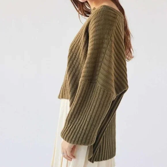 BDG Allie Notch Neck Pullover Sweater In Olive - Picture 3 of 4